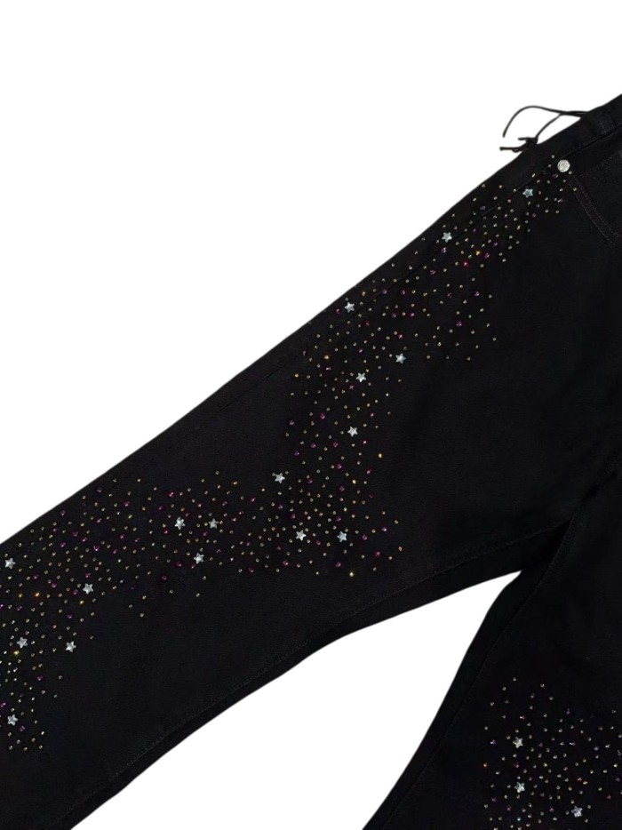 1:1 quality version Y2K Black Starburst Rhinestone High Waisted Flare Leg Denim Jeans 28996267