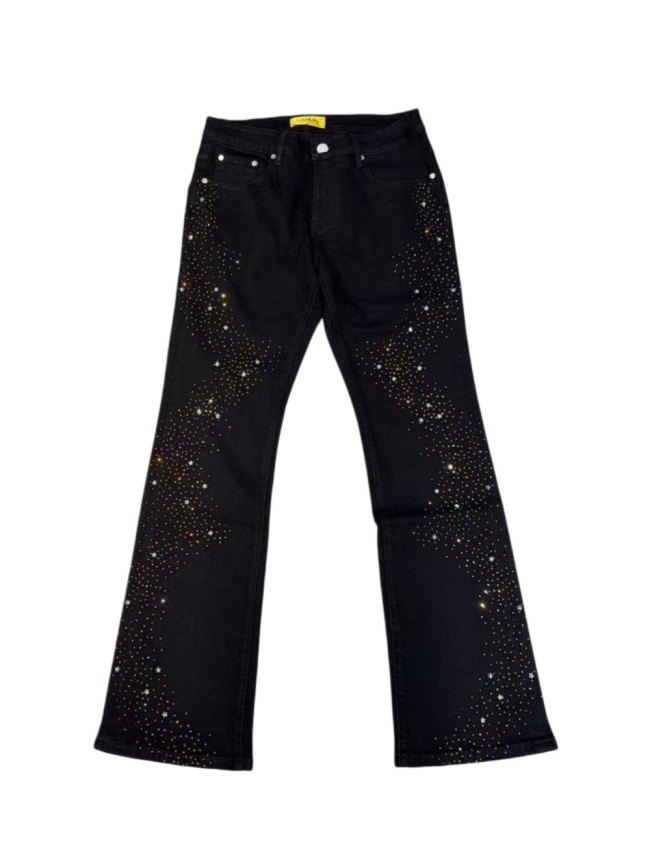 1:1 quality version Y2K Black Starburst Rhinestone High Waisted Flare Leg Denim Jeans 28996267