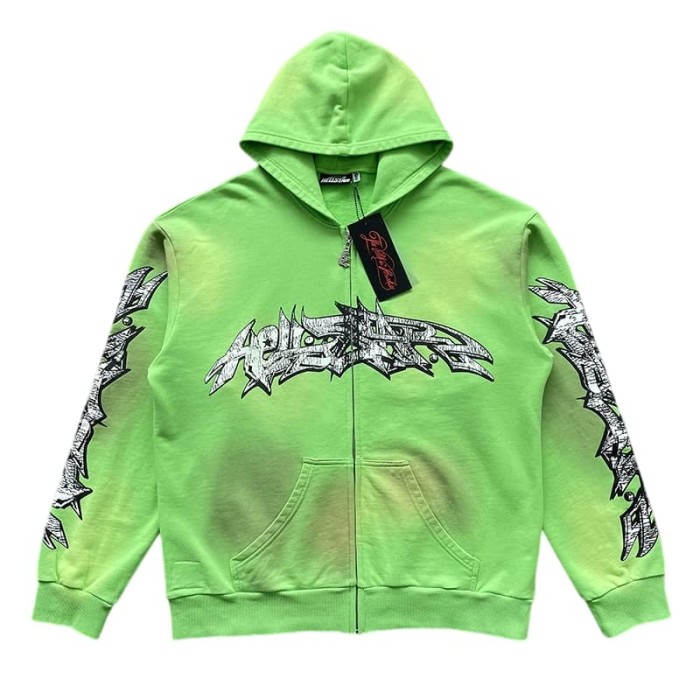 1:1 quality version Logo Graffiti Fluorescent Green Print Washed Hoodie 28996169