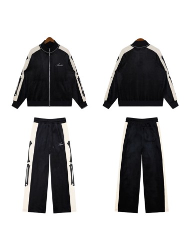 Skeleton Print Color Block Velvet Jacket & Pants Set 2 colors 28997734