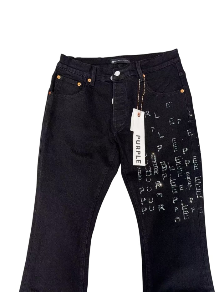 1:1 quality version Black Rhinestone Letter Flare Jeans 28997722
