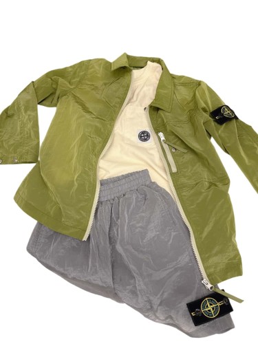 Nylon Metal Olive Green Zip-Up Overshirt Jacket for Kids 29008917