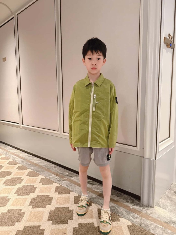 Nylon Metal Olive Green Zip-Up Overshirt Jacket for Kids 29008917