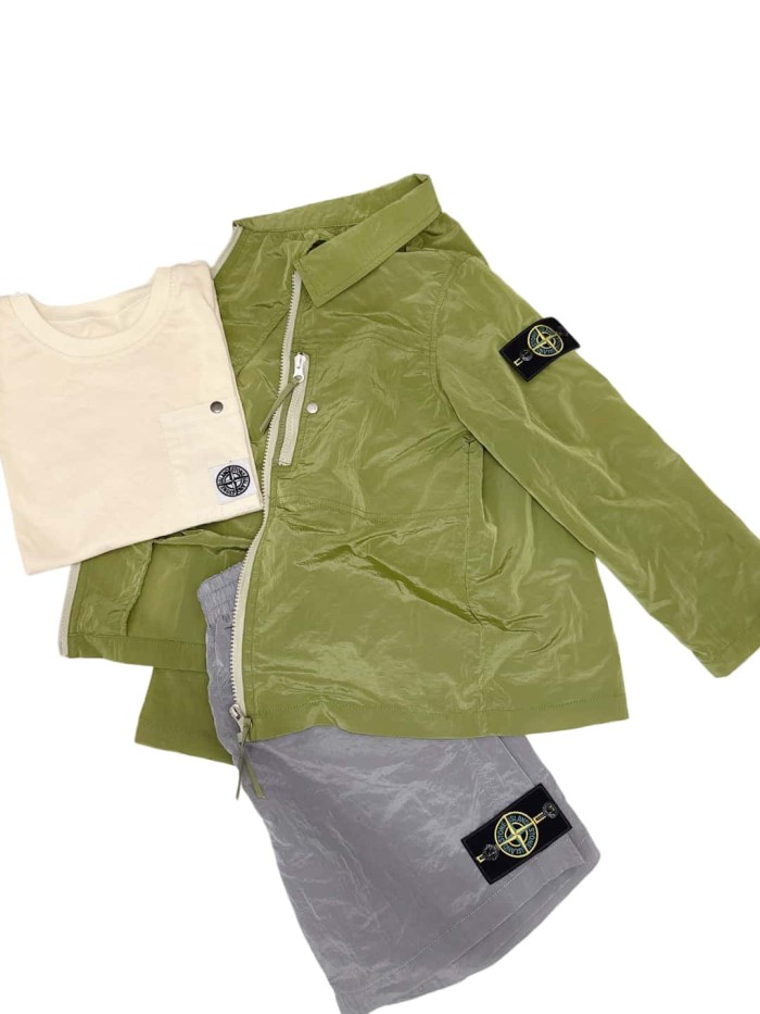 Nylon Metal Olive Green Zip-Up Overshirt Jacket for Kids 29008917
