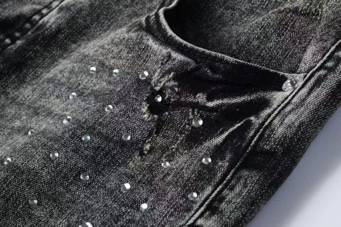 1:1 quality vesion Washed Rhinestone-Embellished Distressed Denim Shorts 29018282