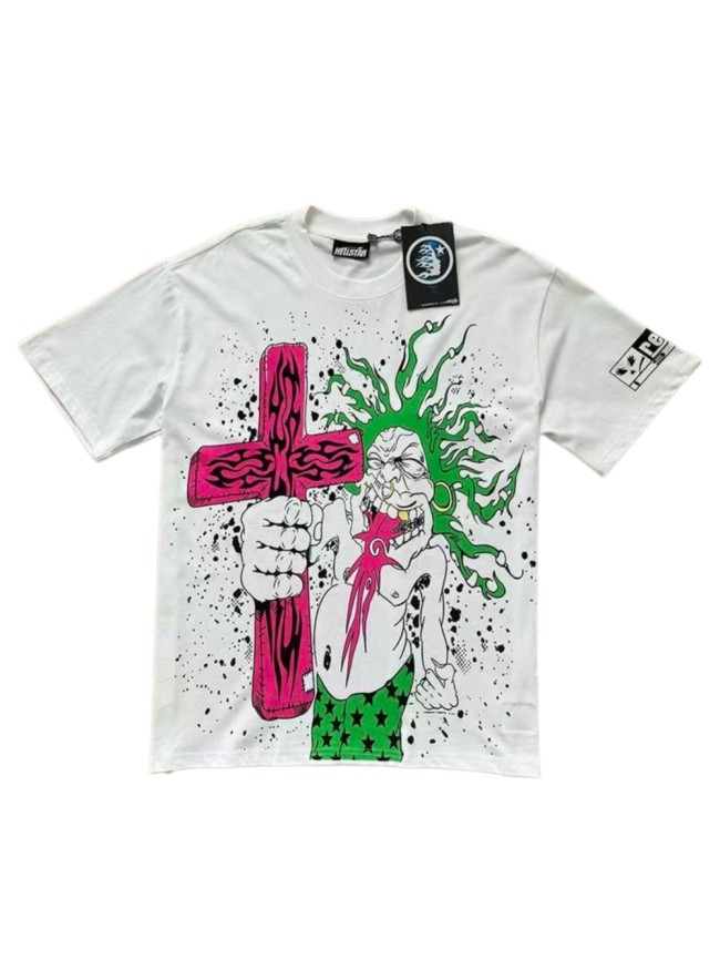 Retro Graffiti Style Cross Print Oversized Cotton T-shirt Tee 29031466