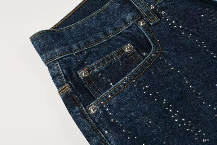 1:1 quality version Starry Sky Rhinestone Deep Blue Denim Five-Inch Pants 29032782