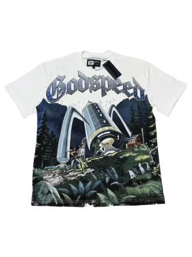 Loose short-sleeved T-shirt with white alien spaceship print 29033464