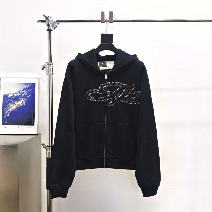 [Big & Tall for weights up to 220 lbs]1:1 quality version 3D Letter Rhinestone Zipper Hoodie & Pants Set 29033219
