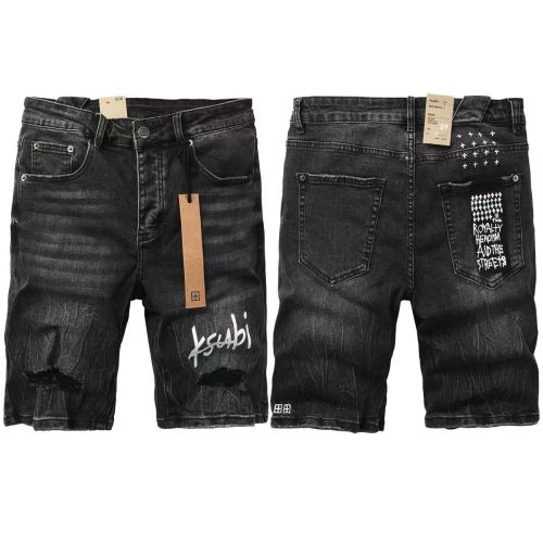 1:1 quality version High Street Style Black and Grey Distressed Ripped Denim Shorts 29032750