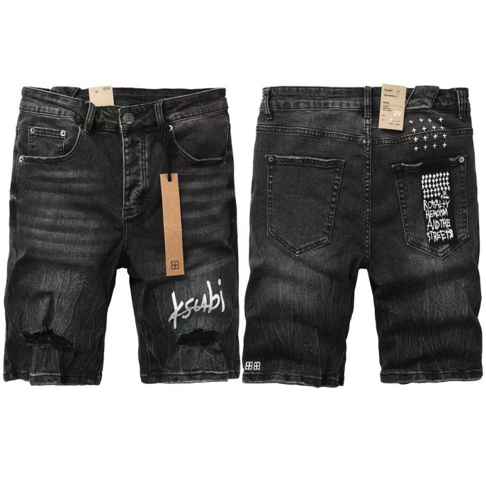 1:1 quality version High Street Style Black and Grey Distressed Ripped Denim Shorts 29032750