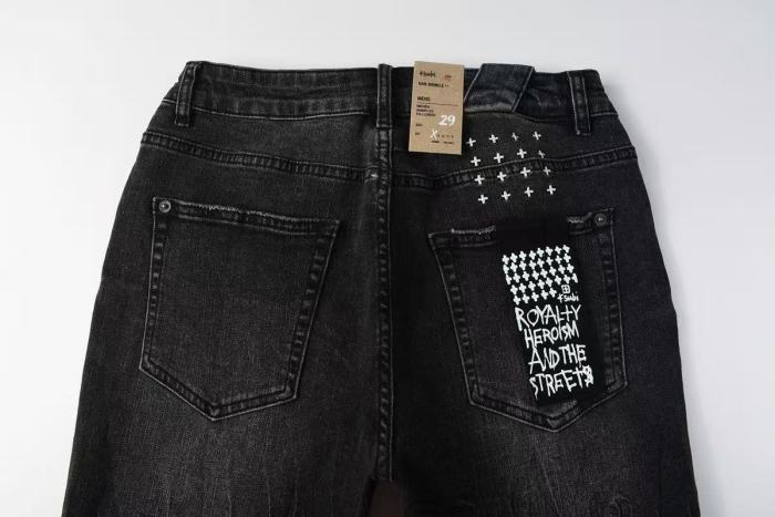 1:1 quality version High Street Style Black and Grey Distressed Ripped Denim Shorts 29032750