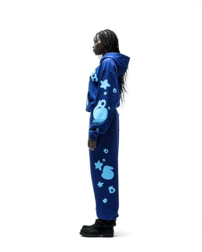 [Big & Tall for weights up to 220 lbs]1:1 quality version Sky Blue Star Dark Blue Print Hoodie & Pants Set 29033215