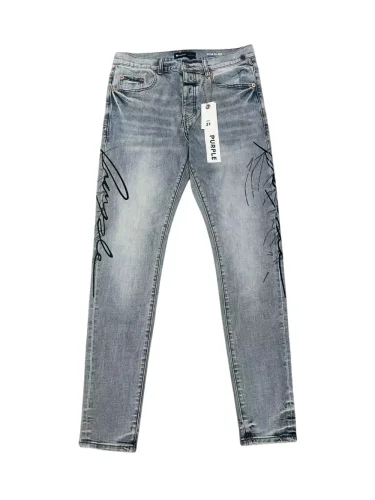 1:1 quality version light blue distressed hand-painted graffiti slim-fitting jeans 29032813