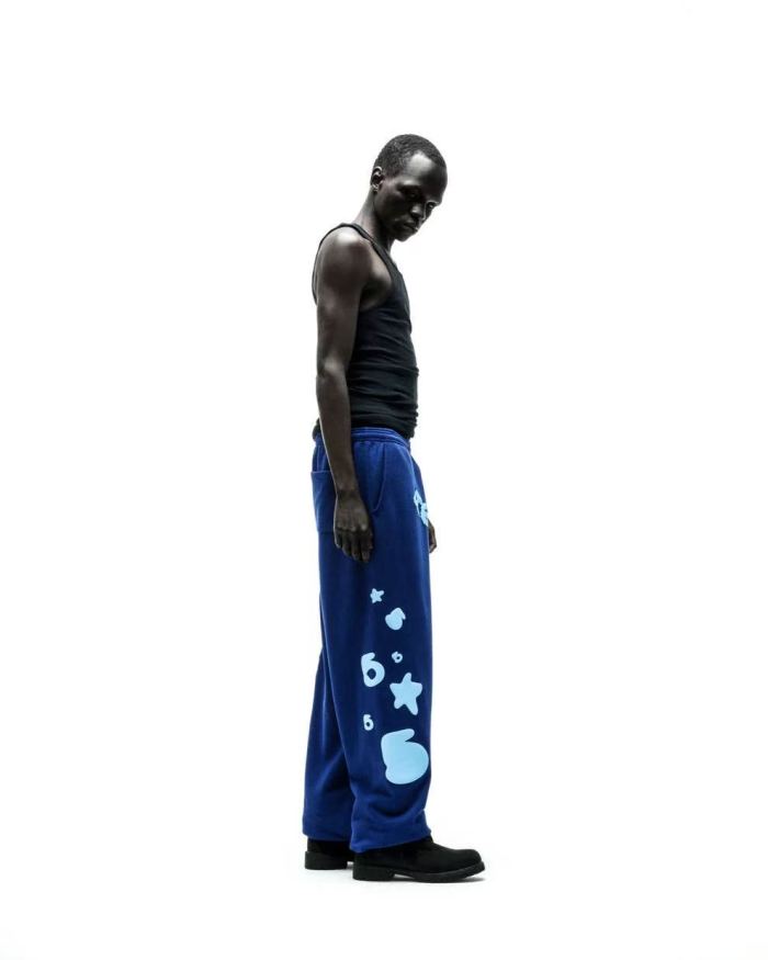 [Big & Tall for weights up to 220 lbs]1:1 quality version Sky Blue Star Dark Blue Print Hoodie & Pants Set 29033215