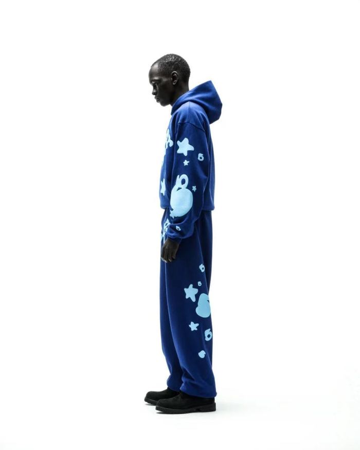[Big & Tall for weights up to 220 lbs]1:1 quality version Sky Blue Star Dark Blue Print Hoodie & Pants Set 29033215