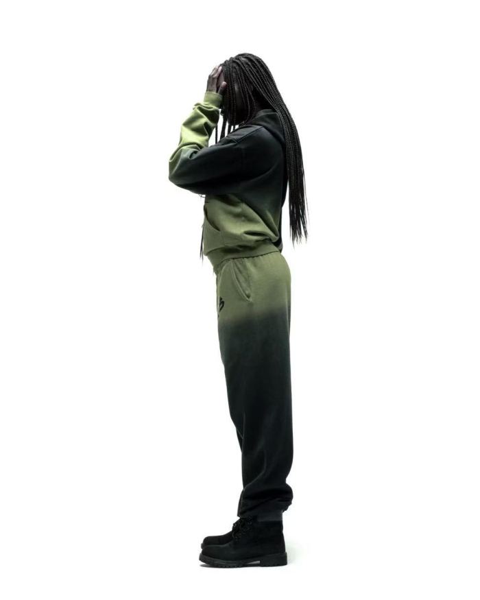 [Big & Tall for weights up to 220 lbs]1:1 quality version Black Green Dip Dye Print Hoodie & Pants Set 29033216