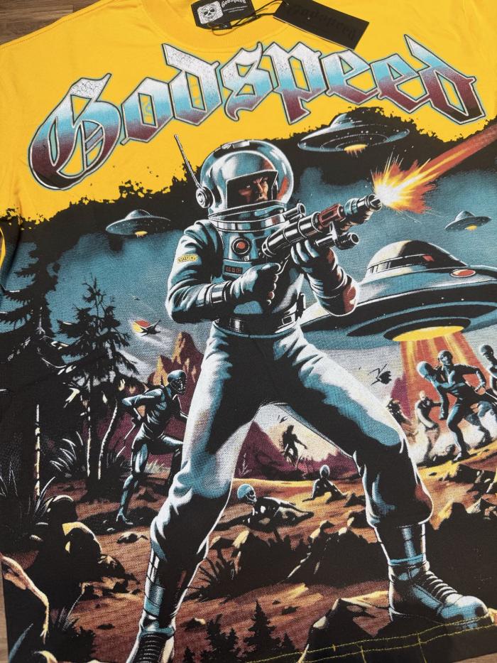 Yellow space-themed printed T-shirt 29033405