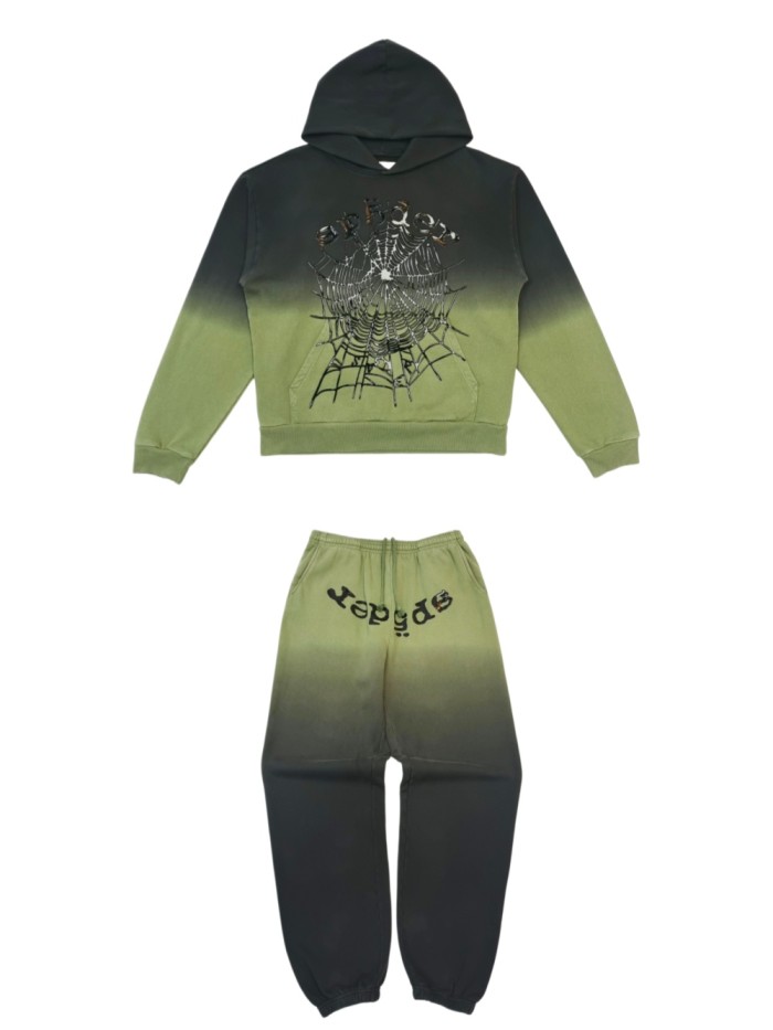 [Big & Tall for weights up to 220 lbs]1:1 quality version Black Green Dip Dye Print Hoodie & Pants Set 29033216