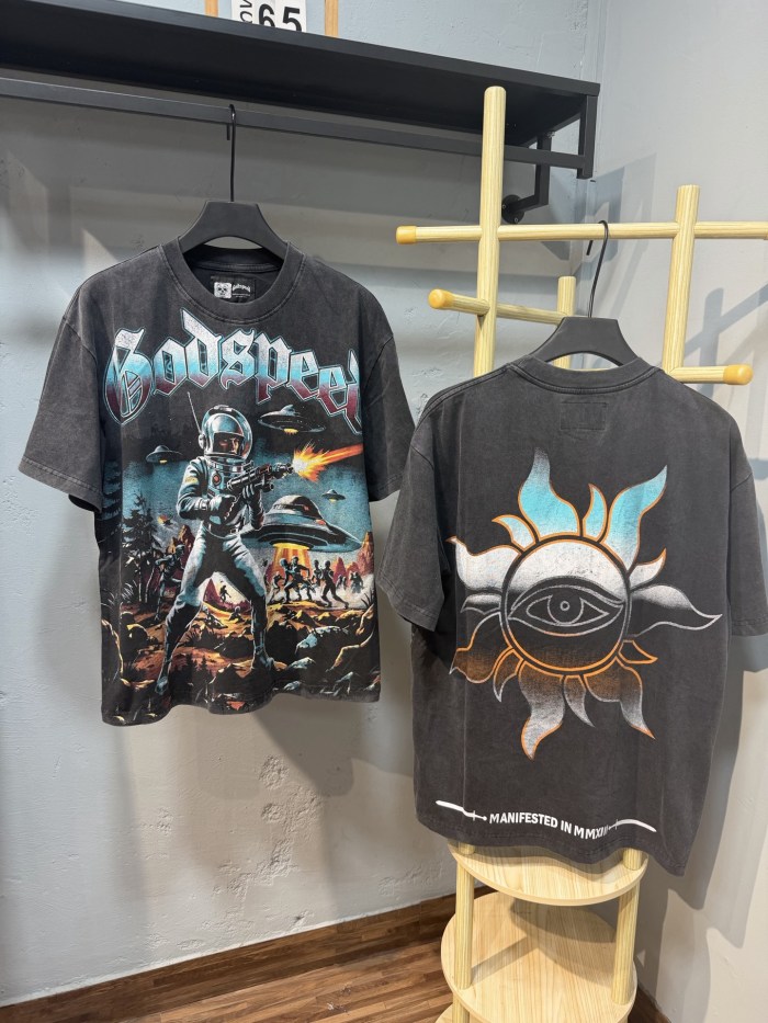 Space Warrior vintage washed printed short-sleeved shirt 29033336