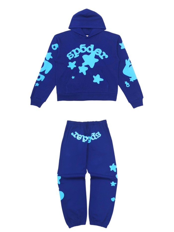 [Big & Tall for weights up to 220 lbs]1:1 quality version Sky Blue Star Dark Blue Print Hoodie & Pants Set 29033215