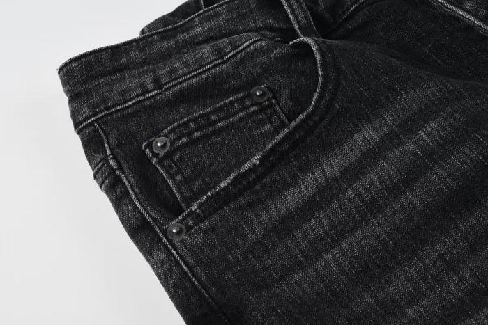 1:1 quality version High Street Style Black and Grey Distressed Ripped Denim Shorts 29032750