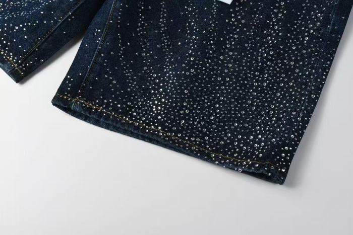 1:1 quality version Starry Sky Rhinestone Deep Blue Denim Five-Inch Pants 29032782
