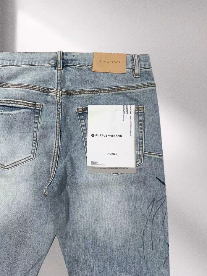1:1 quality version light blue distressed hand-painted graffiti slim-fitting jeans 29032813