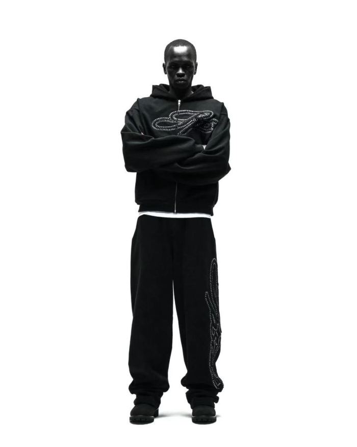 [Big & Tall for weights up to 220 lbs]1:1 quality version 3D Letter Rhinestone Zipper Hoodie & Pants Set 29033219