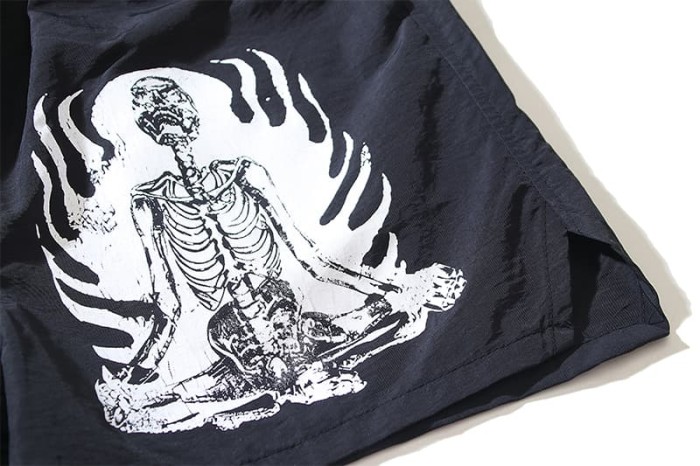 Meditating Skull Print Nylon Shorts 29035465