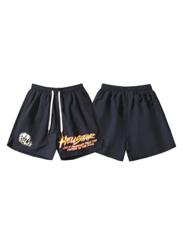 Skull Neon Slogan Print Nylon Shorts 29035464