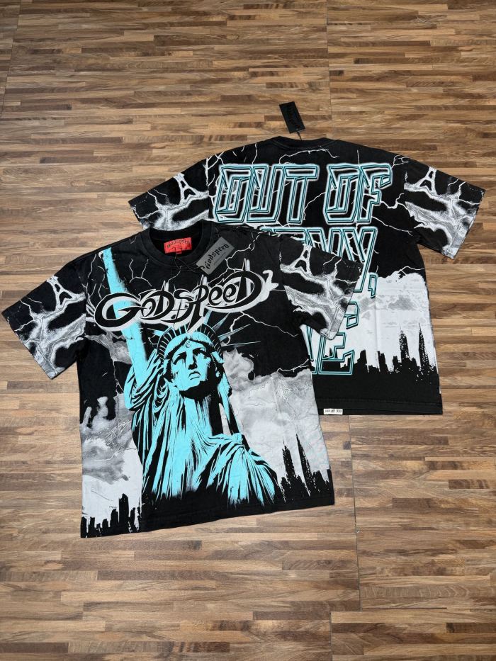 Vintage neon lightning Statue of Liberty print 7 color T-shirt 29035208