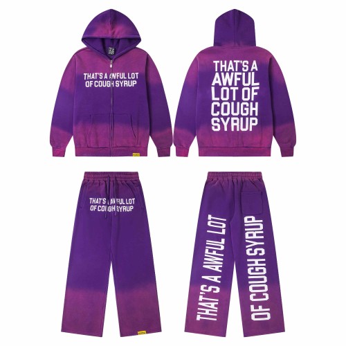 Dyed Purple Gradient Letter Print Zipper Hoodie & Pants Set 29035415