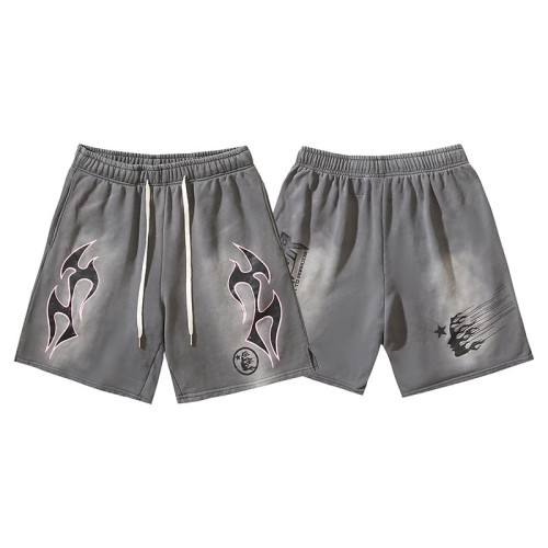 Pink Outline Flame Print Washed Shorts 29035474