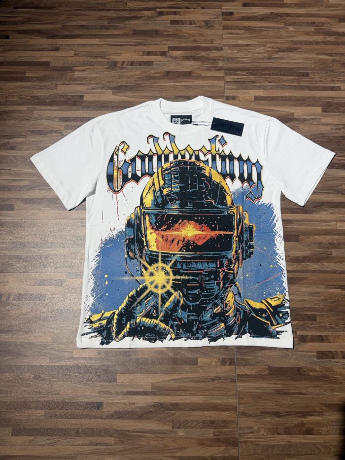 Vintage-future mechanical helmet printed short-sleeved T-shirt 29035280