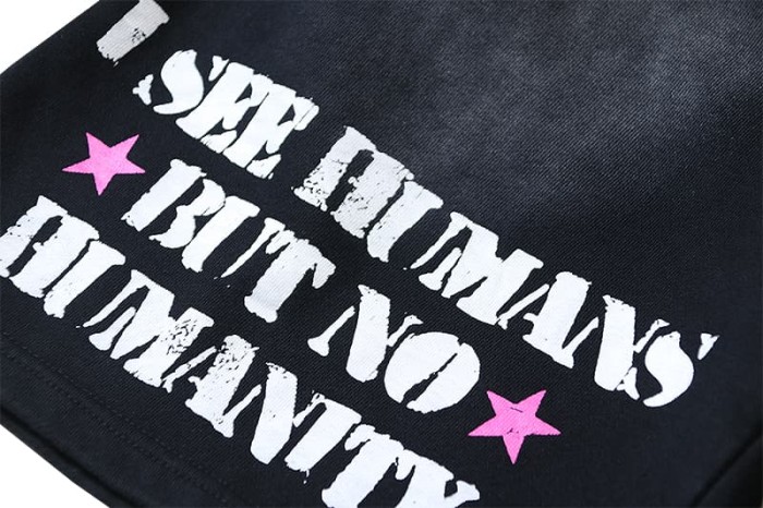 Pink And White Color Block Slogan Print Washed Shorts 29035473
