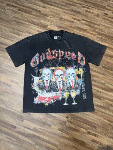 Skeleton suit sports car vintage washed double-sided printed short-sleeved T-shirt 29035119