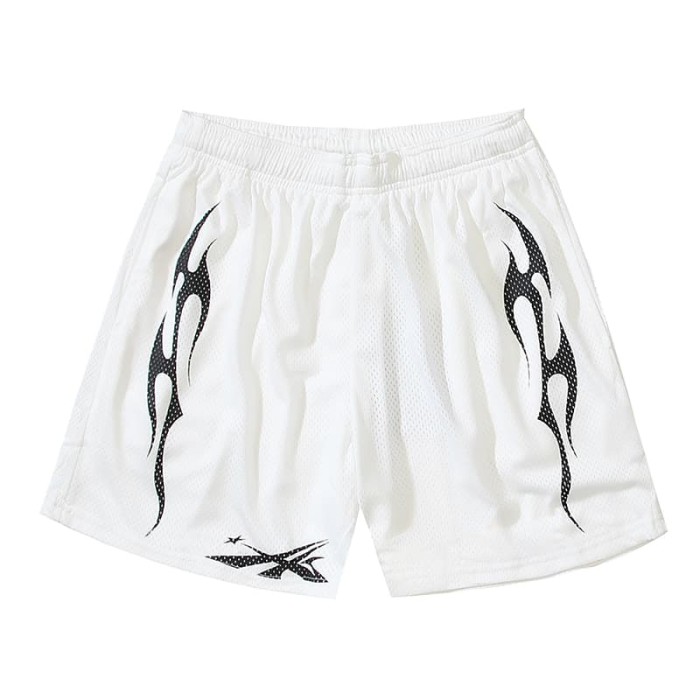 Black And White Flame Print Mesh Shorts 2 colors 29035460