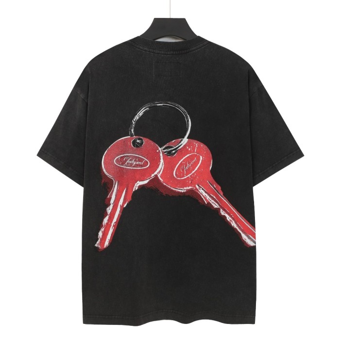 American-style washed vintage sports car party key print loose shirt 29035136