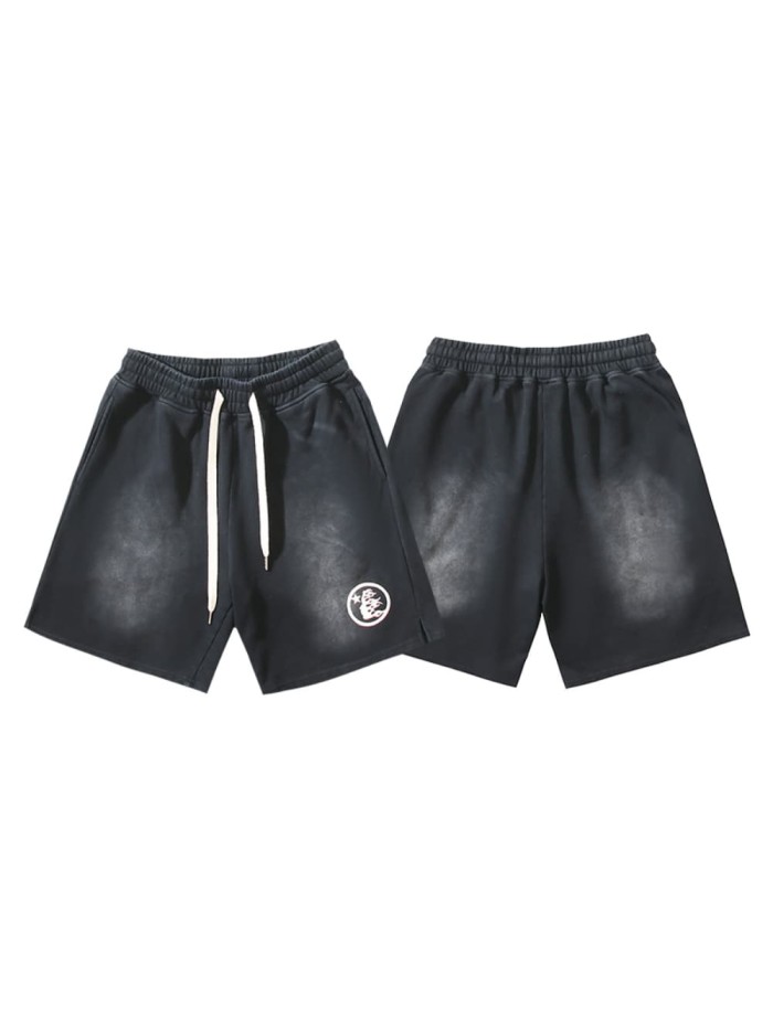 Minimalist Round Logo Print Washed Shorts 29035476