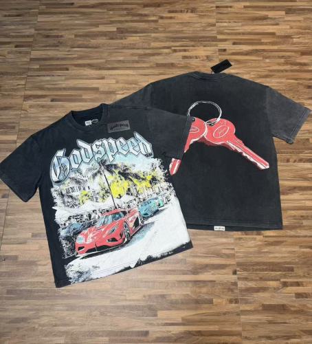 American-style washed vintage sports car party key print loose shirt 29035136