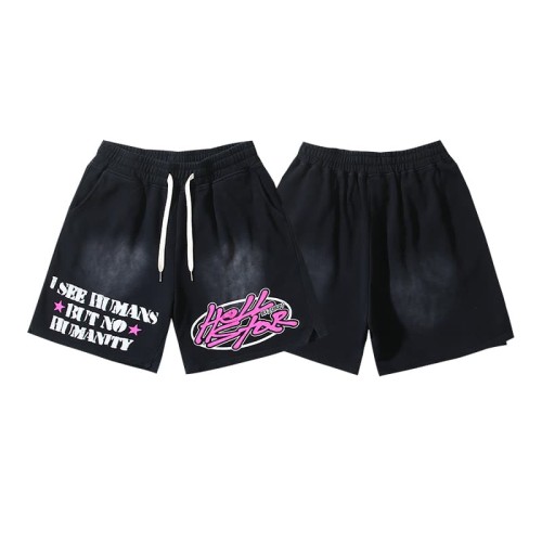 Pink And White Color Block Slogan Print Washed Shorts 29035473