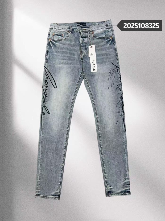 1:1 quality version light blue distressed hand-painted graffiti slim-fitting jeans 29032813