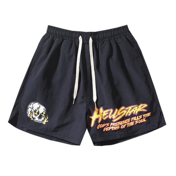 Skull Neon Slogan Print Nylon Shorts 29035464