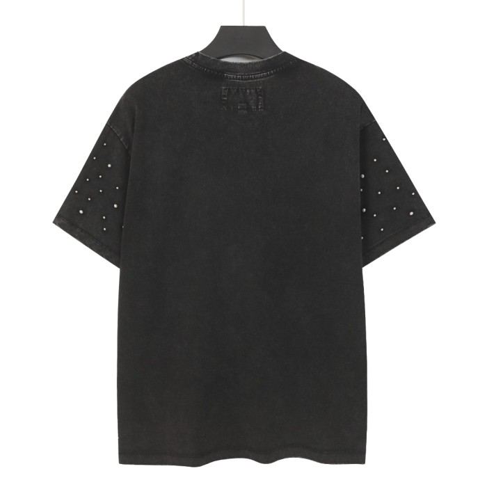 Miami sports car hot-fix rhinestone vintage washed short-sleeved T-shirt 29035040