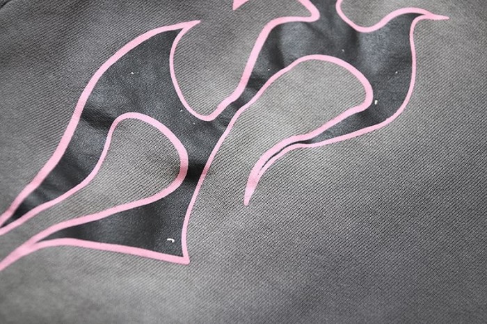 Pink Outline Flame Print Washed Shorts 29035474