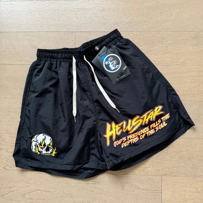 Skull Neon Slogan Print Nylon Shorts 29035464