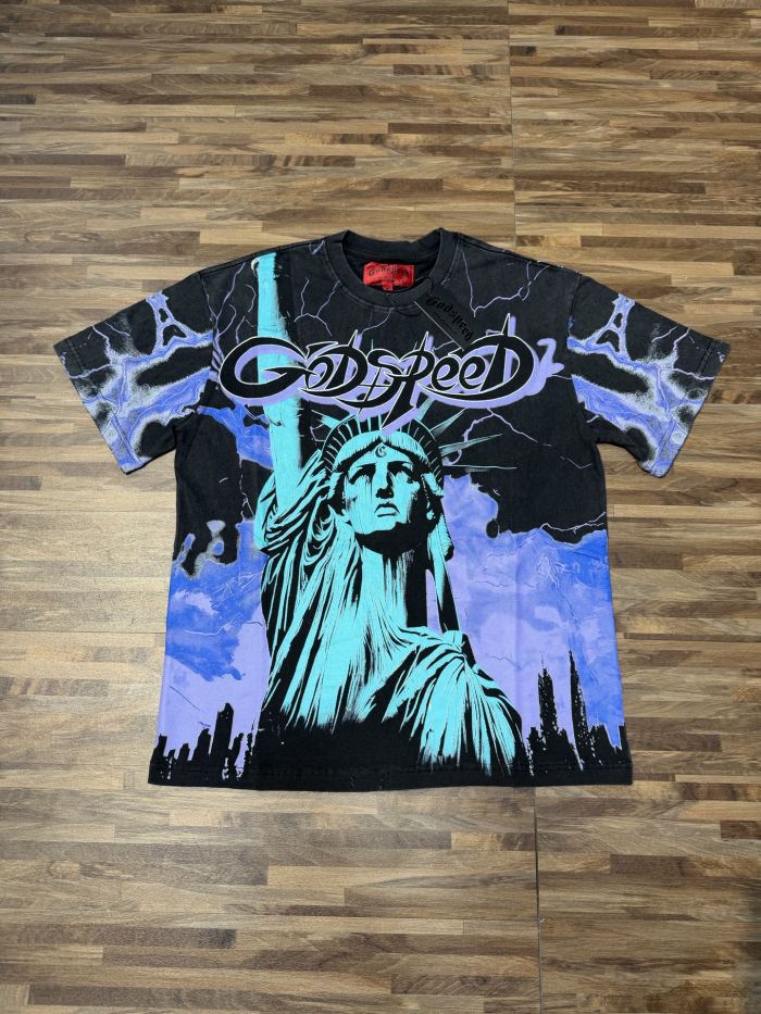 Vintage neon lightning Statue of Liberty print 7 color T-shirt 29035208