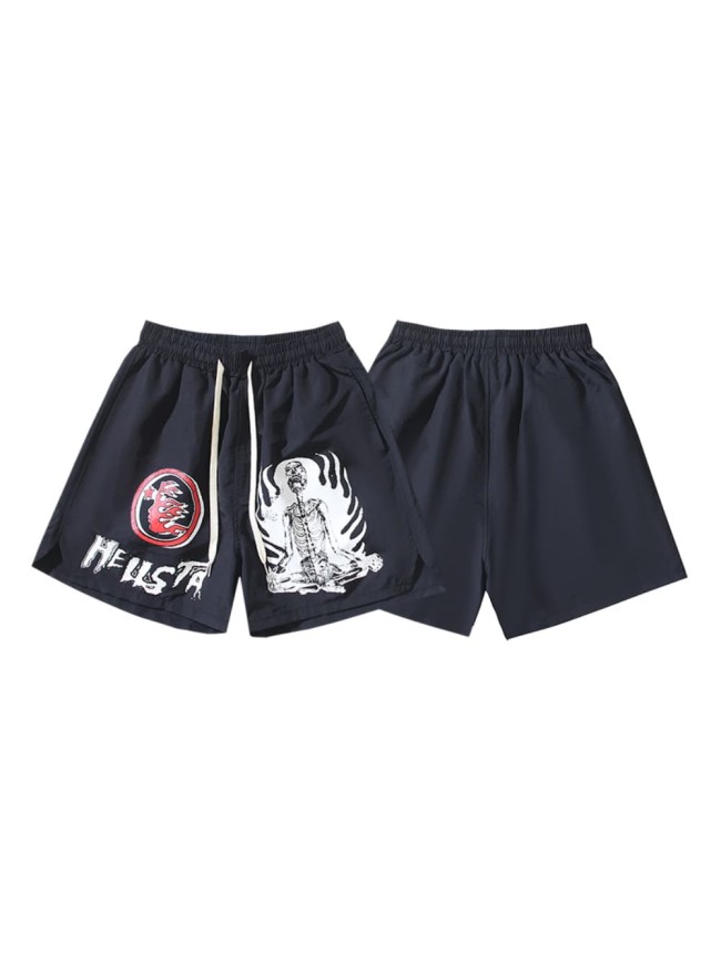 Meditating Skull Print Nylon Shorts 29035465