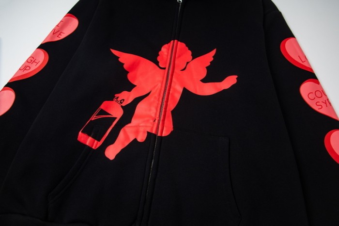 Love Cupid Print Zipper Hoodie 29035412